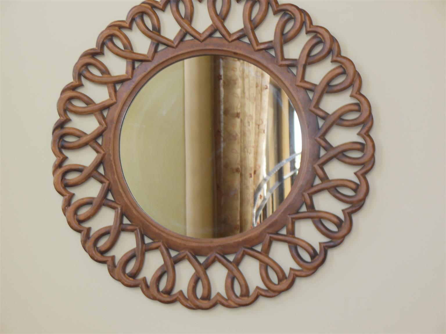 Wooden Framed Round Mirror for Sale