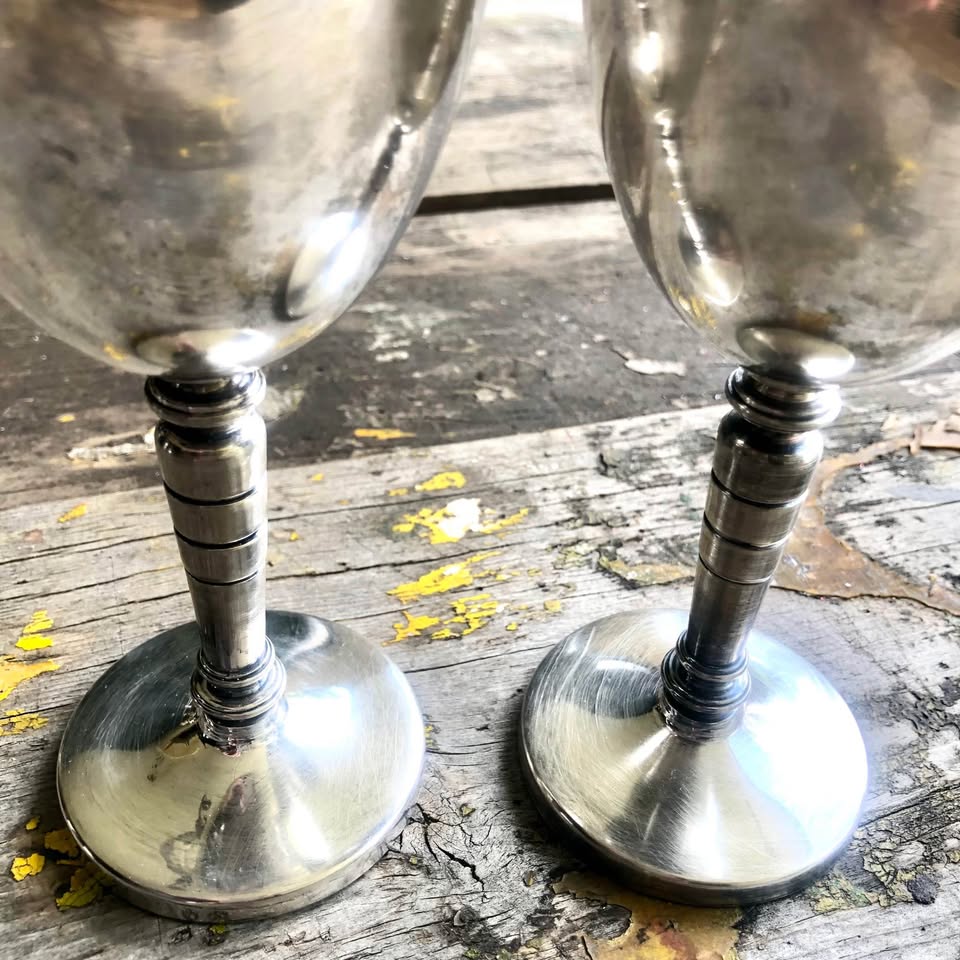 Two beautiful Silver plated wine goblets or candle holders (Price Non-Neg)