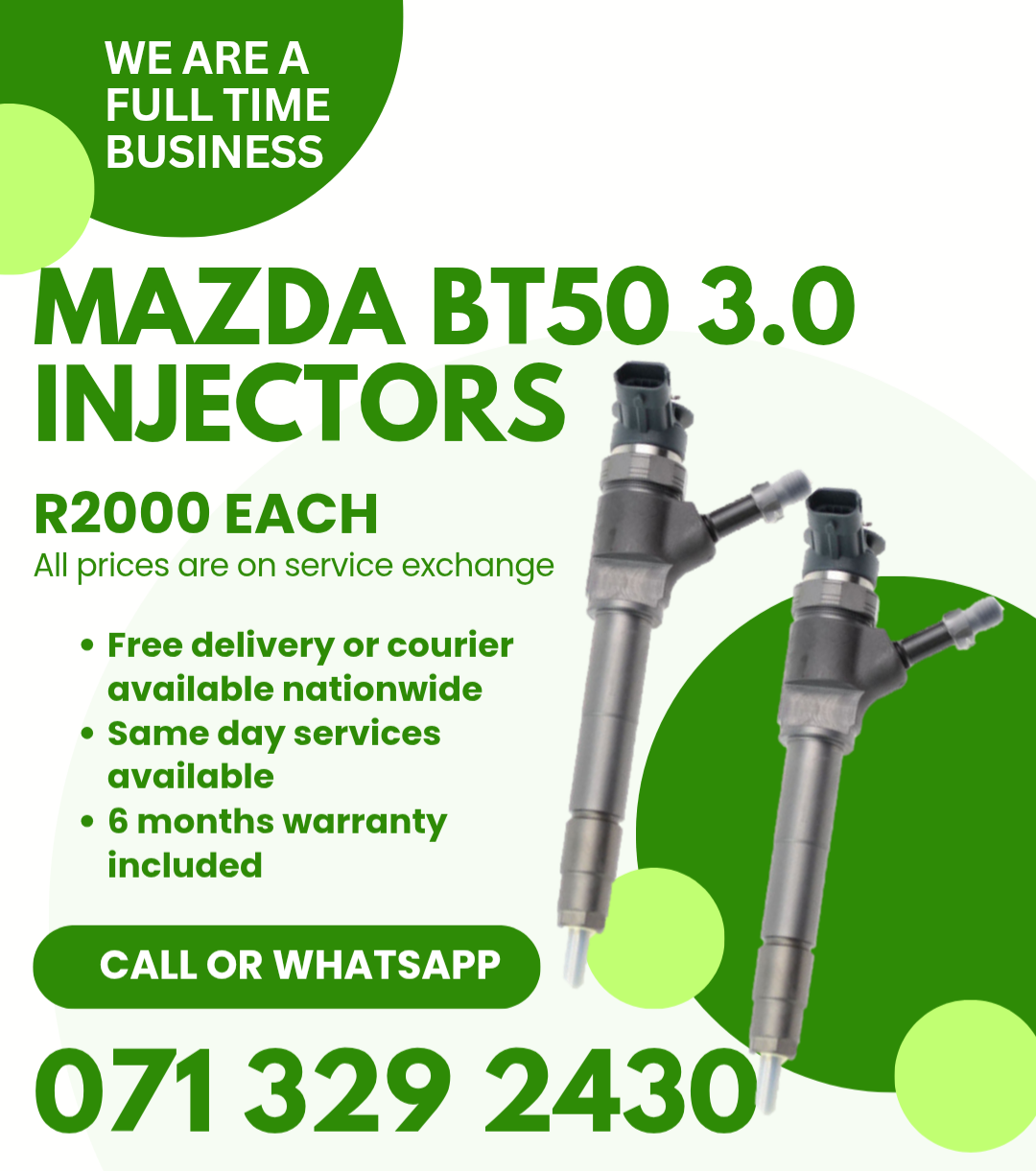 MAZDA BT50 3.0 DIESEL INJECTORS FOR SALE WITH WARRANTY - Private Seller MAZDA BT50 3.0 DIESEL INJECTORS FOR SALE WITH WARRANTY - Private Seller