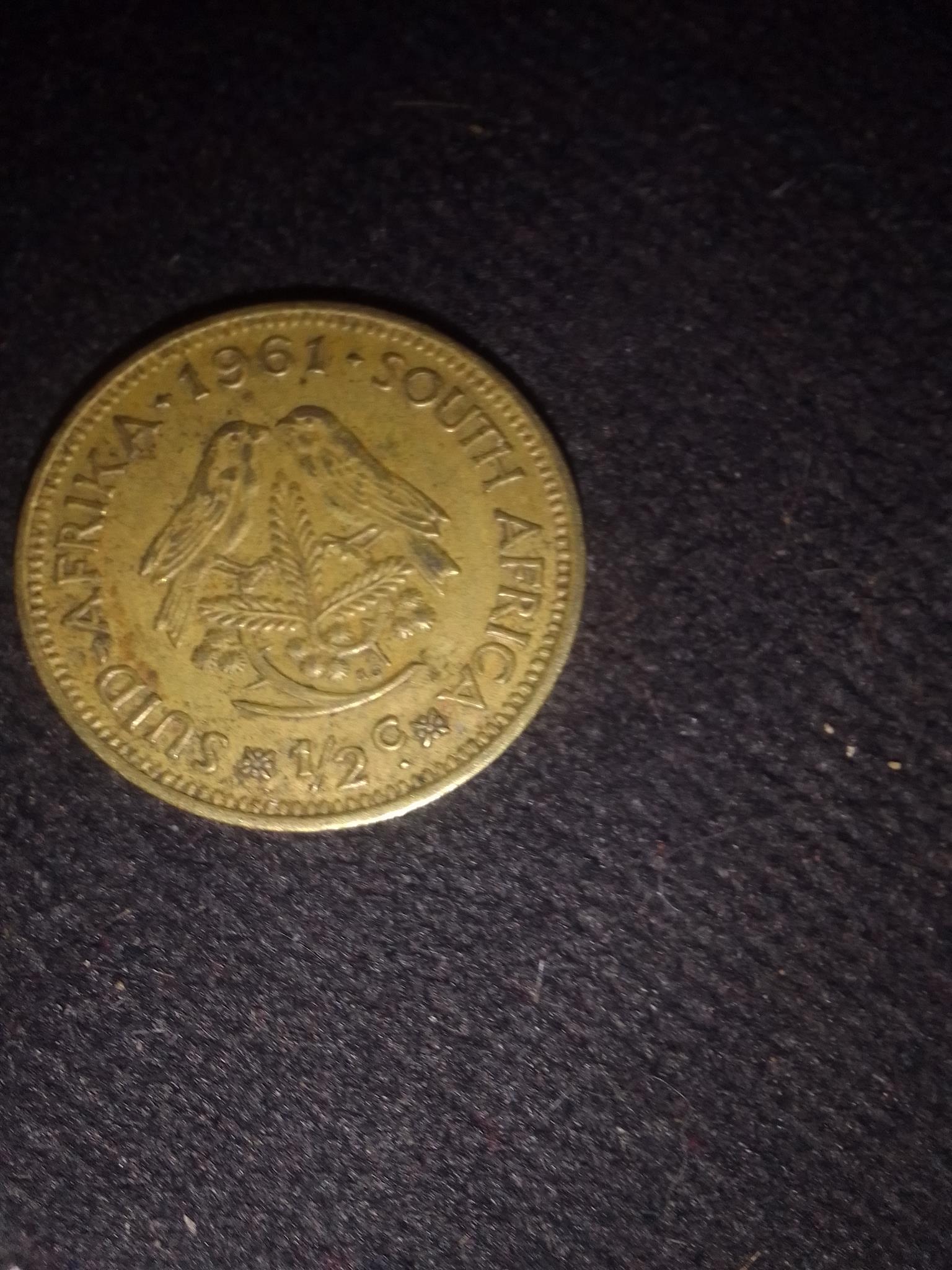 Collectable coins ie 1961 half cent and R1 communicate coin Collectable coins ie 1961 half cent and R1 communicate coin