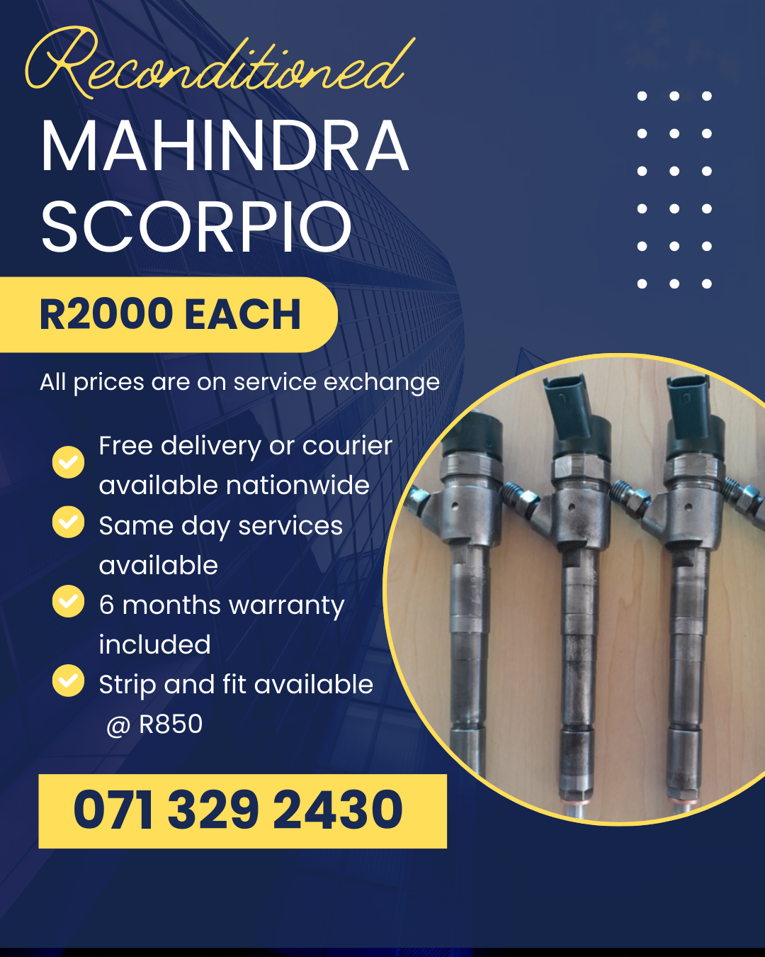 MAHINDRA SCORPIO DIESEL INJECTORS FOR SALE WITH WARRANTY - Private Seller MAHINDRA SCORPIO DIESEL INJECTORS FOR SALE WITH WARRANTY - Private Seller