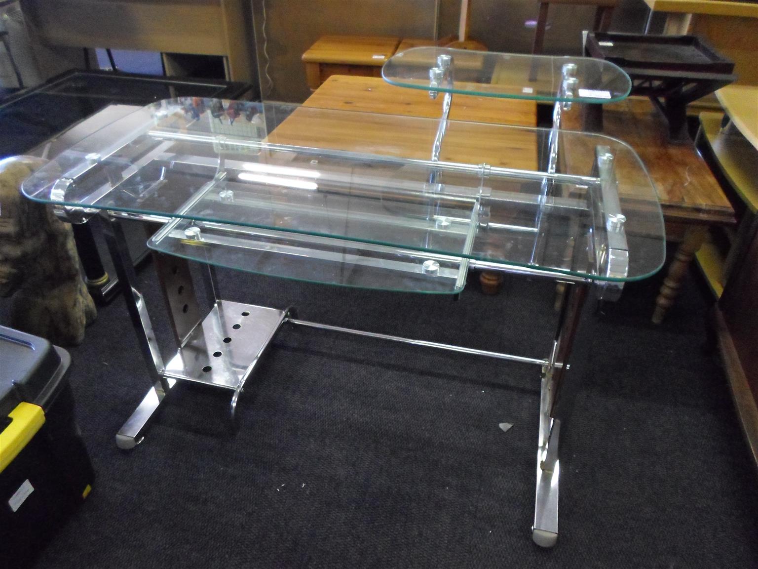 Steel Framed Glass Computer Stand 