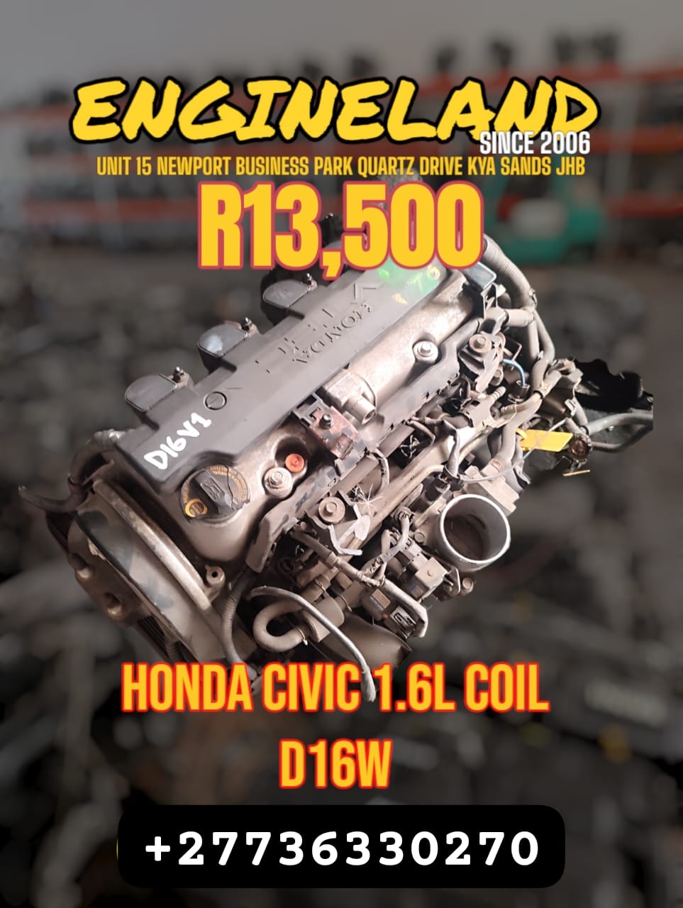 HONDA CIVIC 1.6L COIL D16W  ENGINE. - Private Seller
