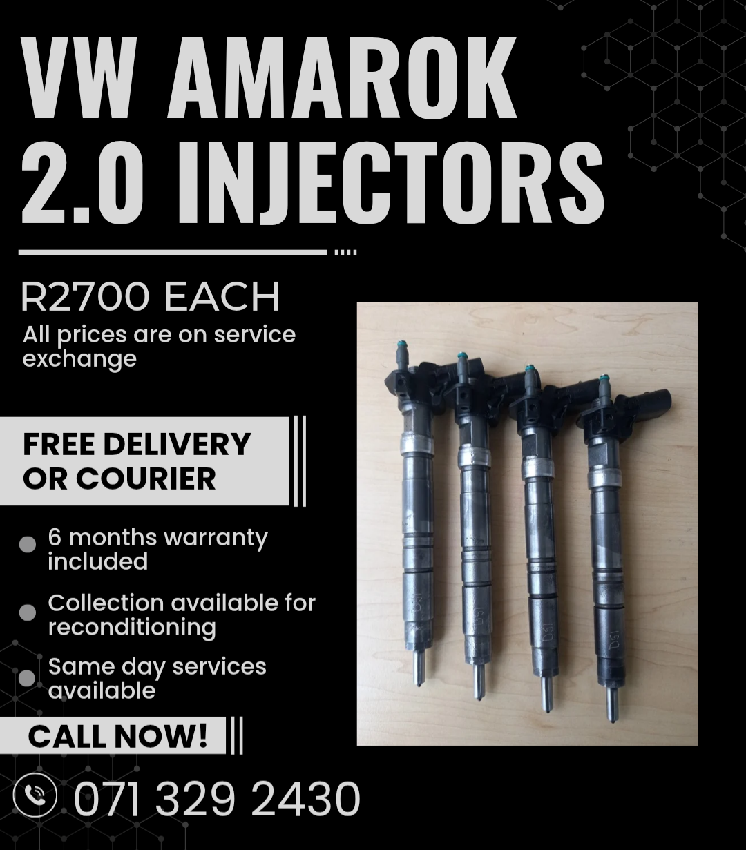 VW AMAROK 2.0 DIESEL INJECTORS FOR SALE WITH WARRANTY - Private Seller VW AMAROK 2.0 DIESEL INJECTORS FOR SALE WITH WARRANTY - Private Seller