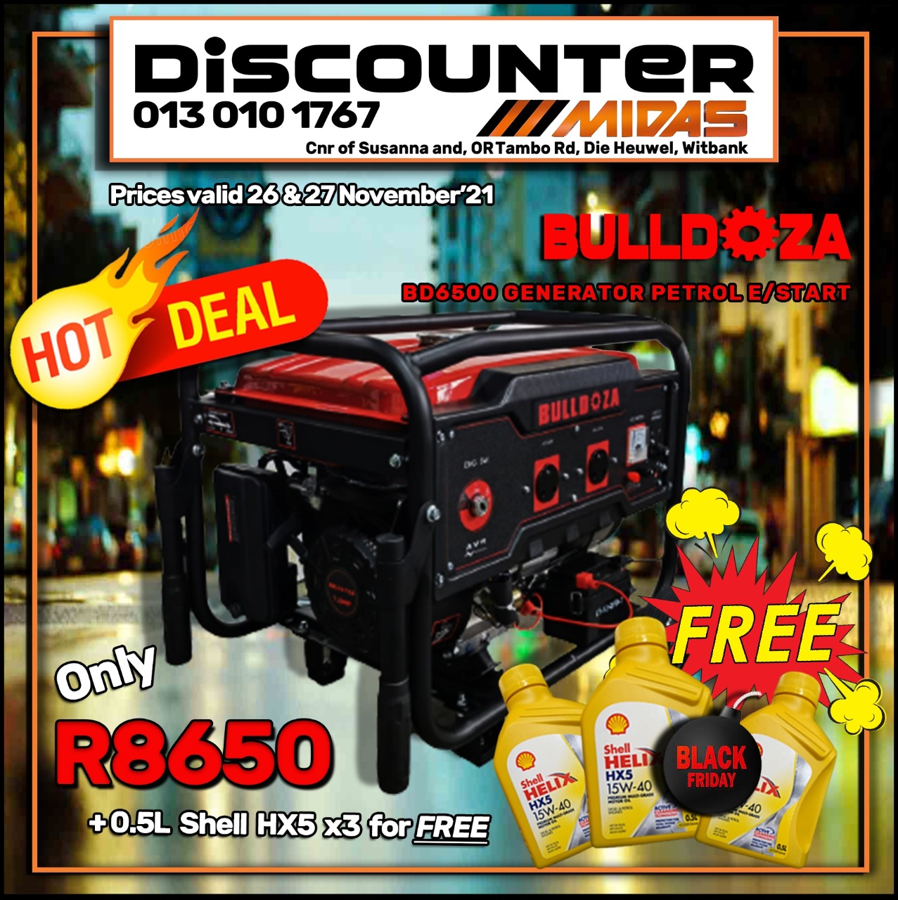 Get the BullDoza BD6500 Generator Petrol E/Start