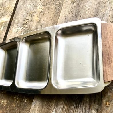 Vintage Triple Tray Serving - Burnco with wooden handles