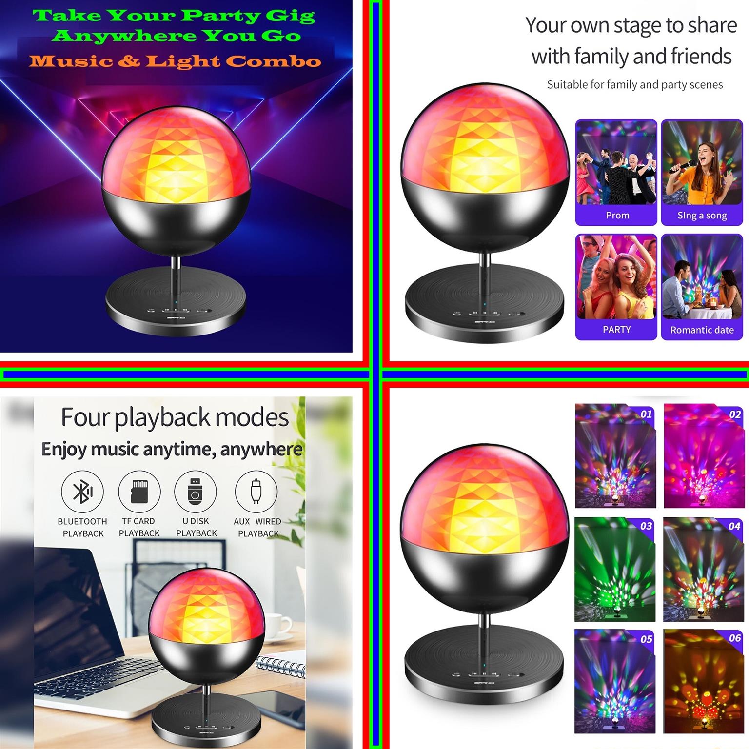 Rechargeable MultiColour LED Wireless Speaker Music Rotating Crystal Magic Ball