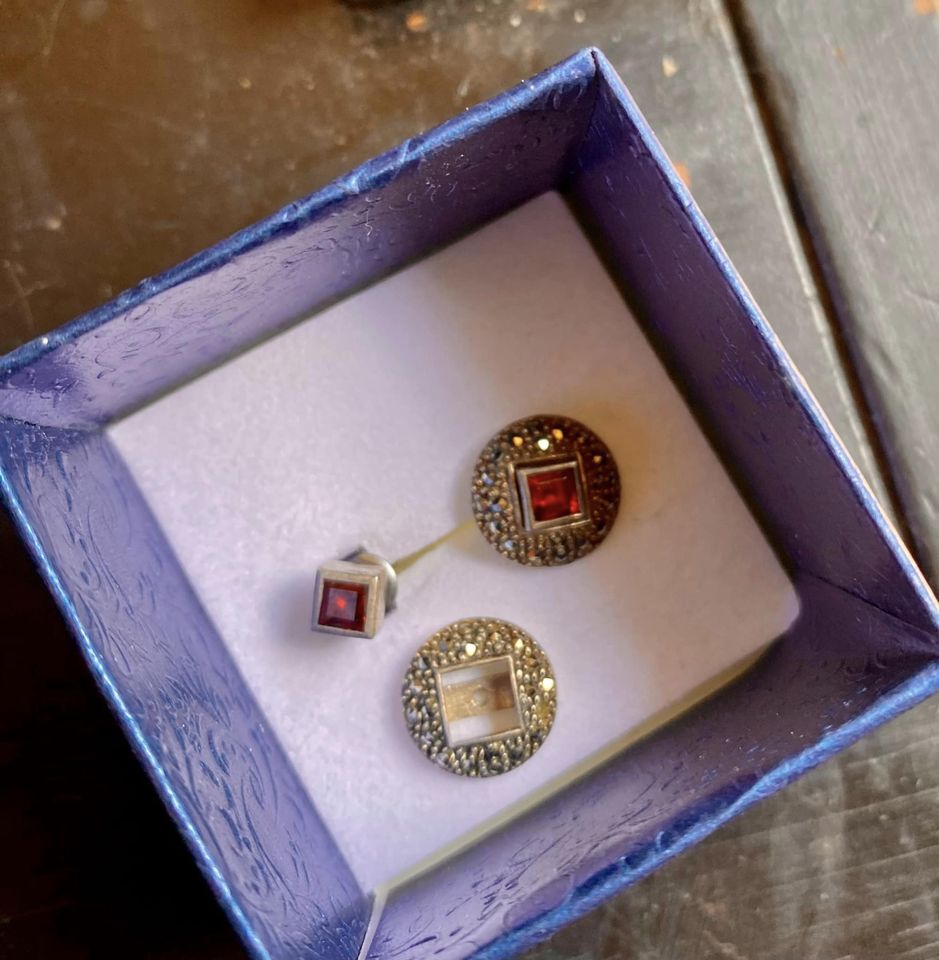 Vintage garnet and marcasite sterling silver earrings