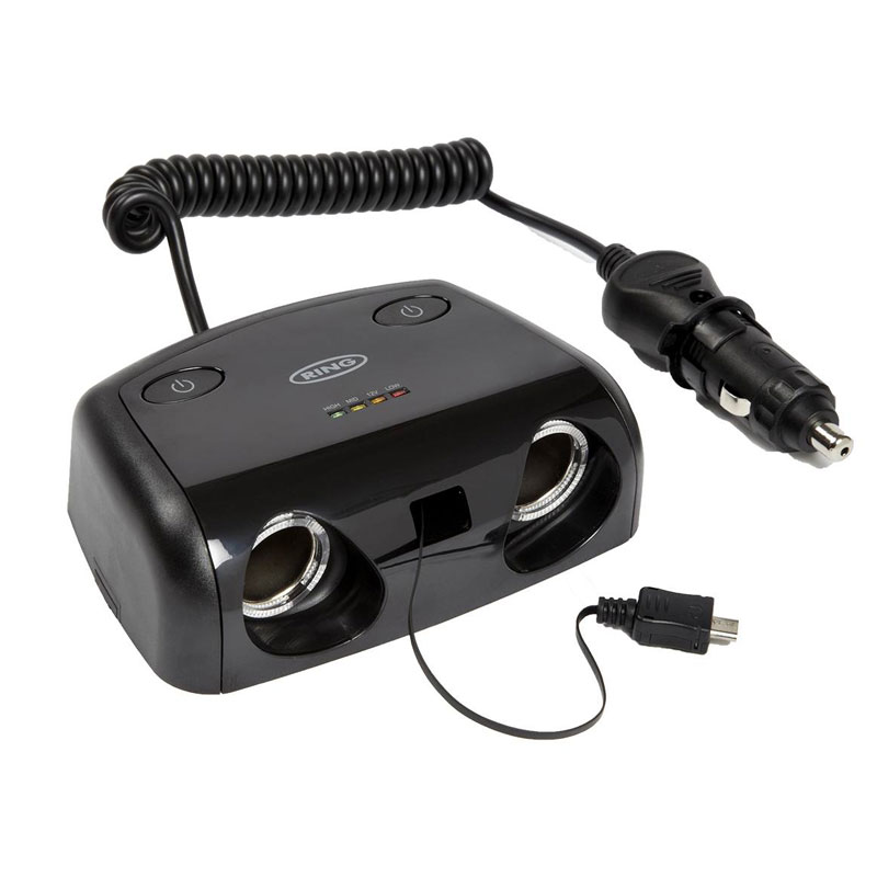 Ring Automotive Twin Switched Multisocket with retractable micro USB lead Ring Automotive Twin Switched Multisocket with retractable micro USB lead