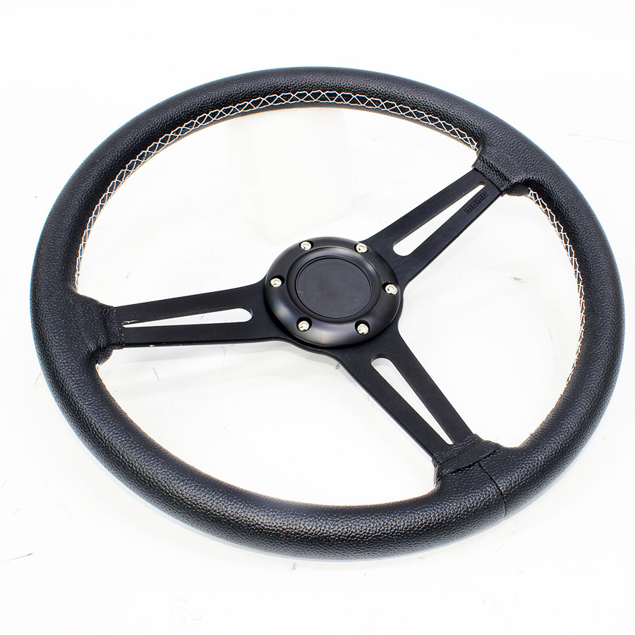 GripForge Black Stitch PU Racing Steering Wheel – 350mm