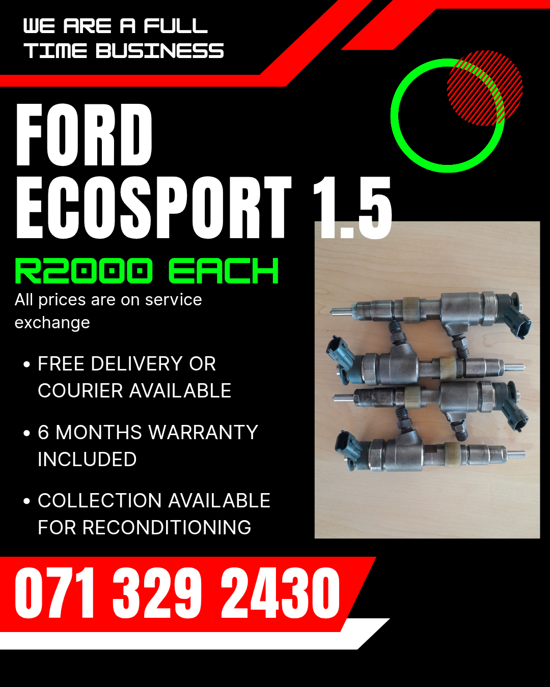 FORD ECOSPORT 1.5 INJECTORS FOR SALE WITH WARRANTY - Private Seller FORD ECOSPORT 1.5 INJECTORS FOR SALE WITH WARRANTY - Private Seller
