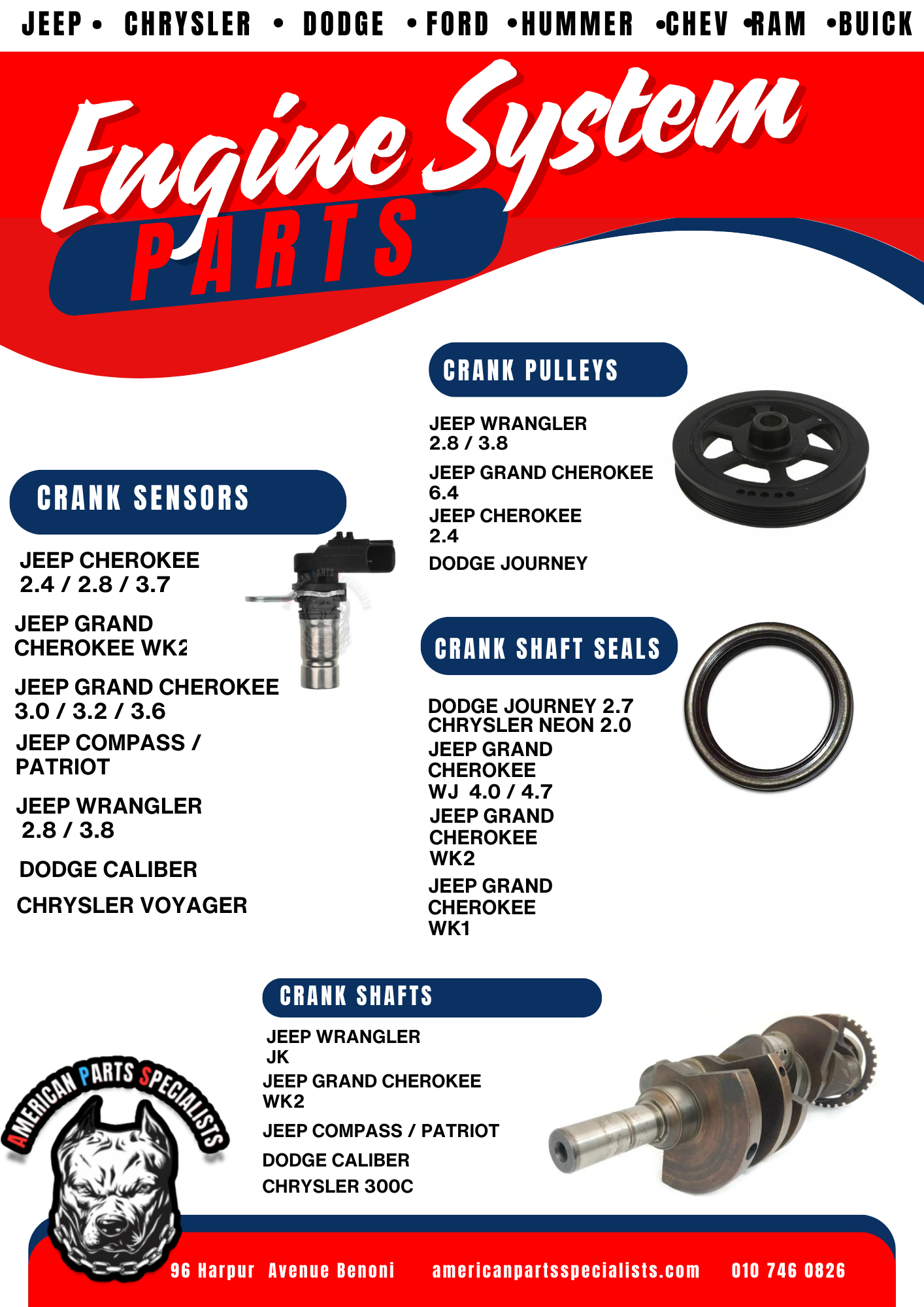 Jeep Engine System Parts For Sale In Benoni - Private Seller