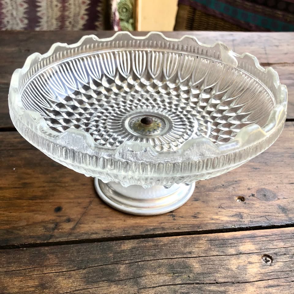 Medium Vintage Mid-Century West German Pressed Glass Footed (Silver Plated) Bowl