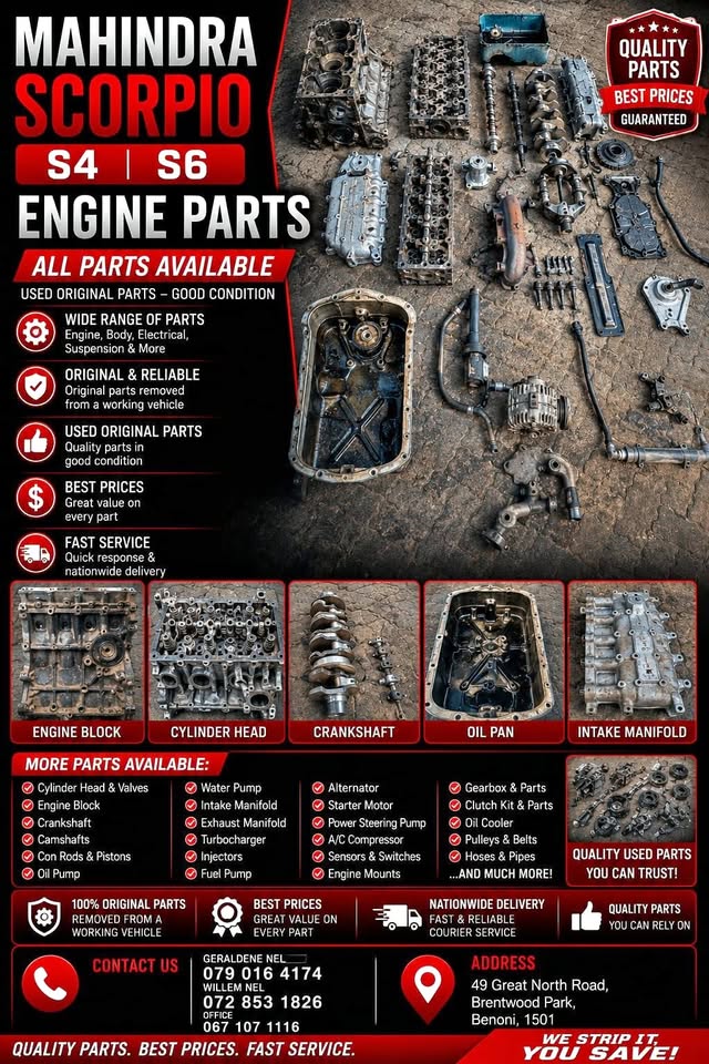 MAHINDRA SCORPIO 2.2 S4/S6 ENGINE PARTS USED ORIGINAL PARTS - Private Seller MAHINDRA SCORPIO 2.2 S4/S6 ENGINE PARTS USED ORIGINAL PARTS - Private Seller