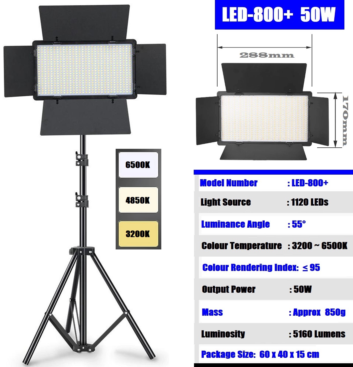 Professional Video & Photography LED VariColor Pro LED Light Kit (Rechargeable)