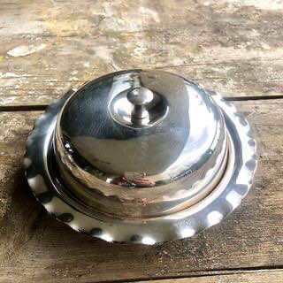 Antique Silver Plated Butter Dish with scalloped edge with a glass inner