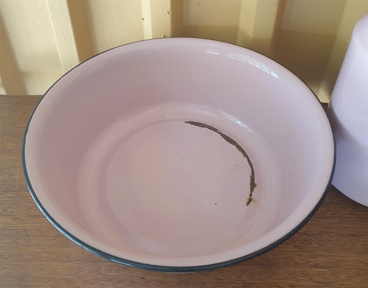 Vintage Pink Enamel Jug and Wash Basin