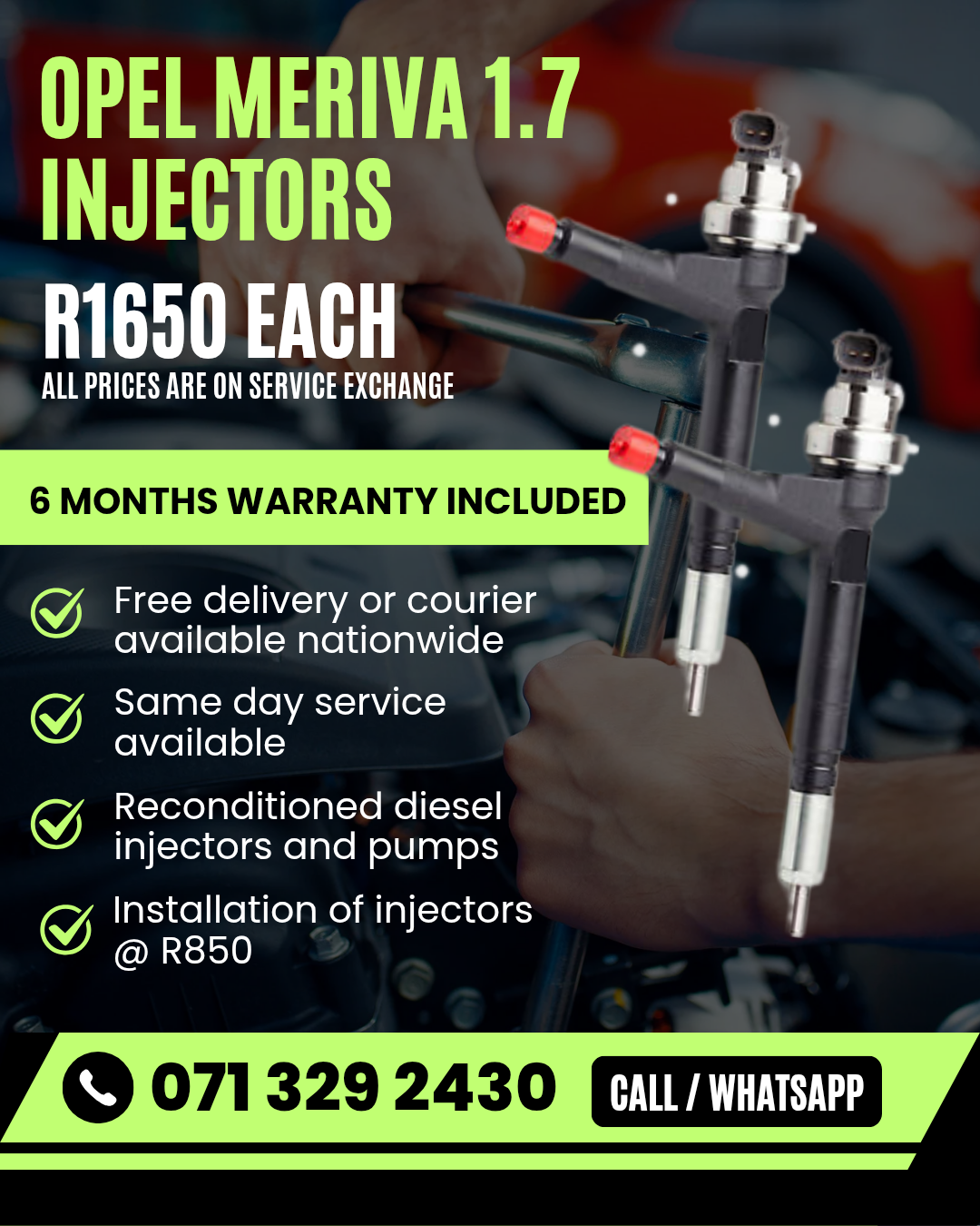 OPEL MERIVA 1.7 INJECTORS FOR SALE WITH WARRANTY INCLUDED IN - Private Seller