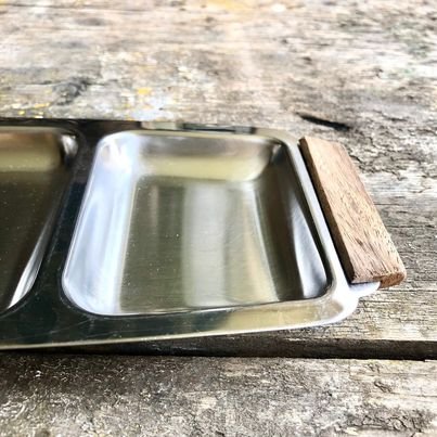 Vintage Triple Tray Serving - Burnco with wooden handles