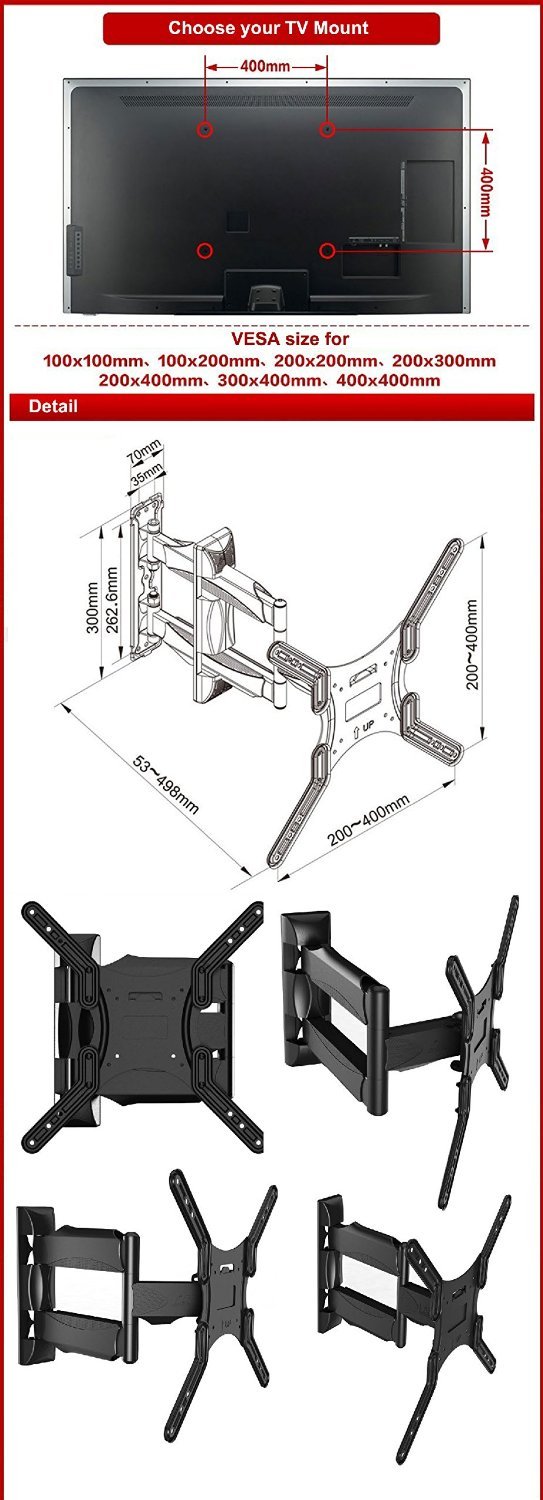 TV Wall Mount Bracket. Full Motion Cantilever (Tilt, Swivel) Bracket for 32inch ~ 55inch TVs. NEW