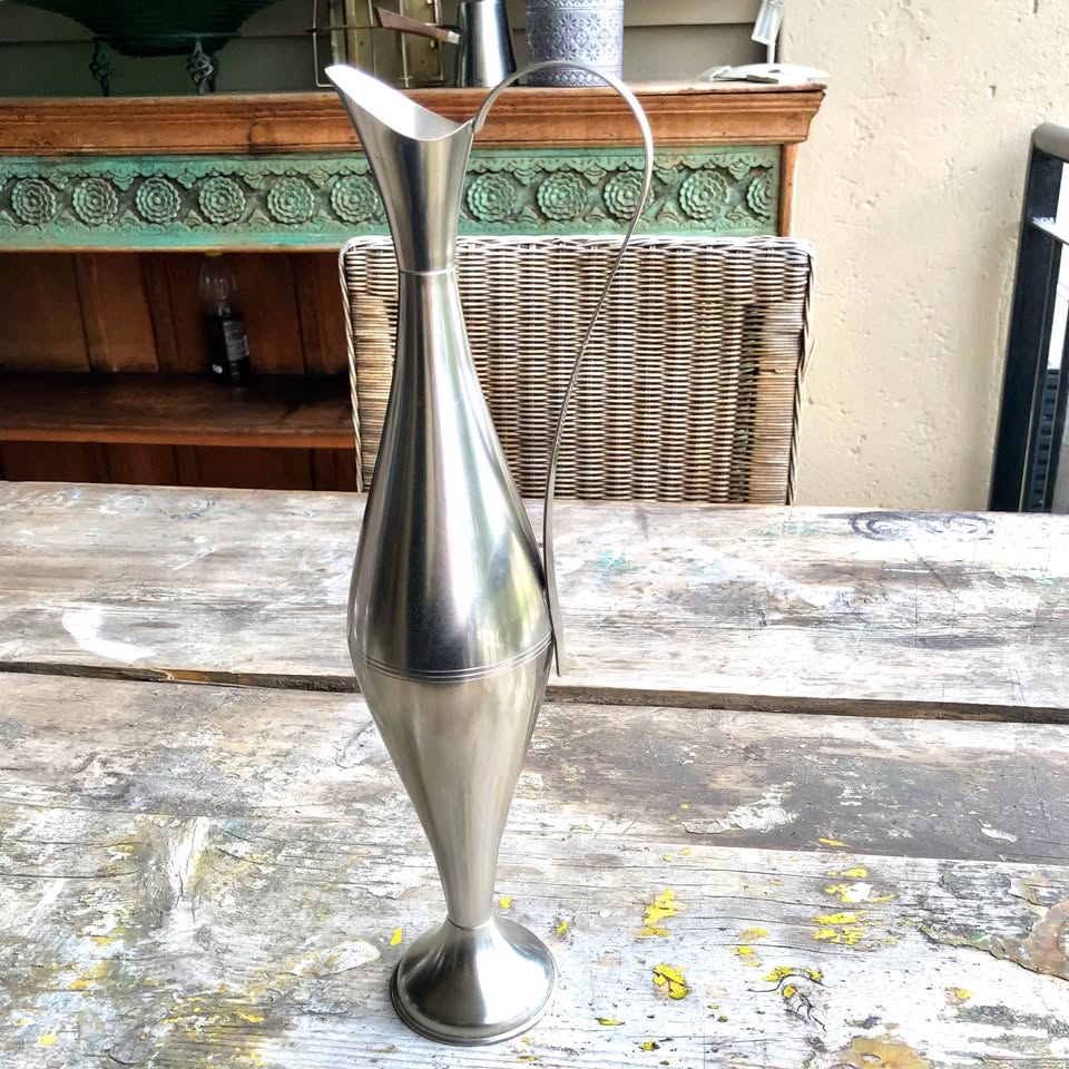 Retro 1950/60 Beautiful Tall brushed stainless steel vase or oil decanter.  Very unique indeed