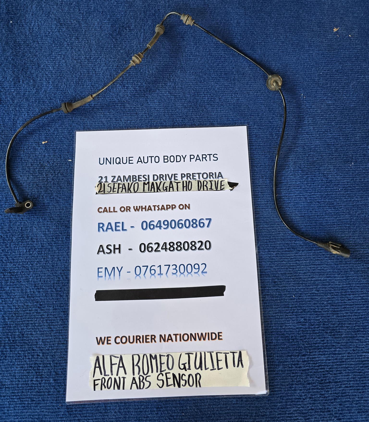 Alfa Romeo Giulietta Front ABS Sensor Original Spare Quality Product 2nd Hand Alfa Romeo Giulietta Front ABS Sensor Original Spare Quality Product 2nd Hand