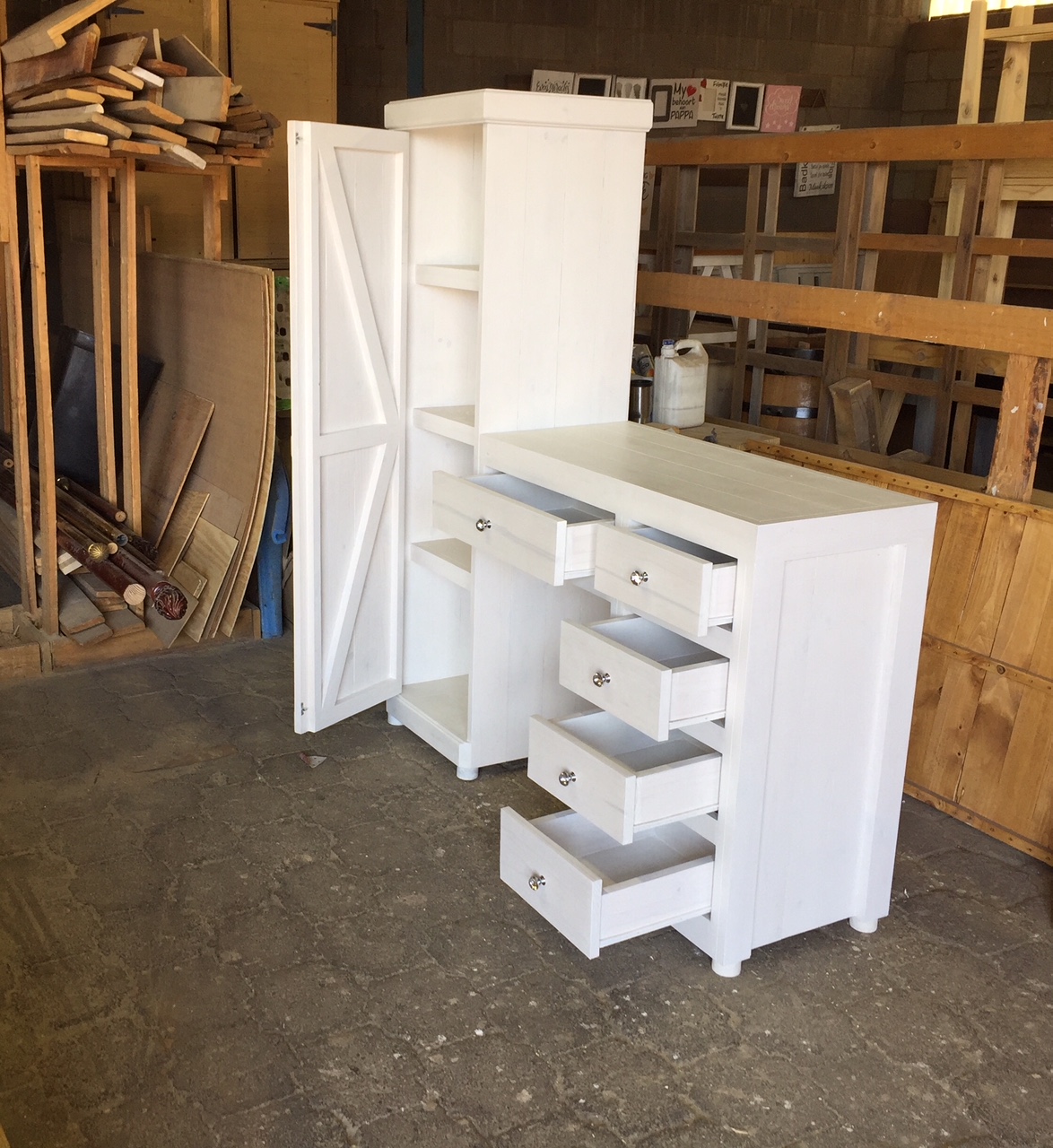 Study desk and Cupboard Farmhouse series 1630 - White Stained