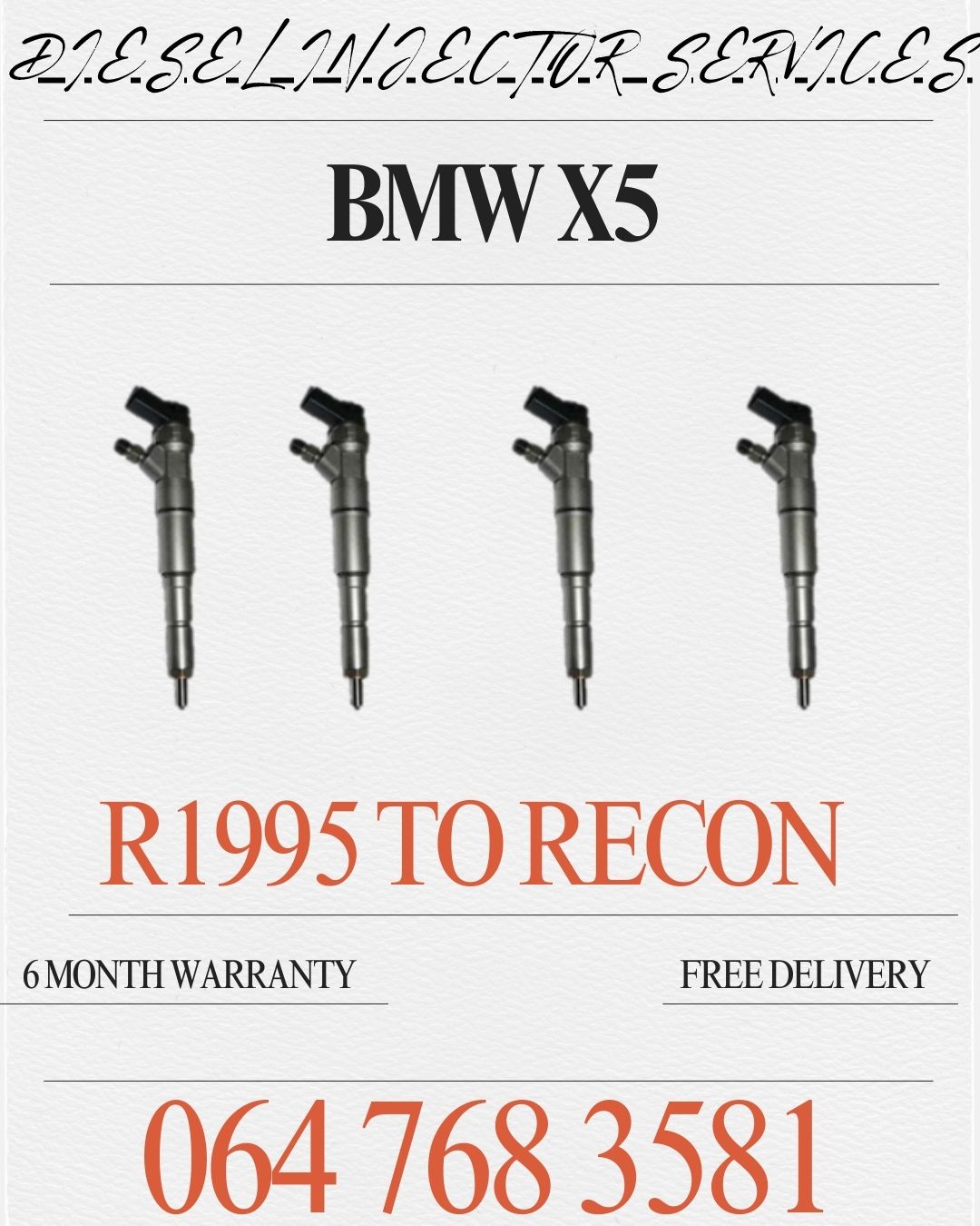 BMW X5 DIESEL INJECTORS SOLD ON EXCHANGE WITH A 6 MONTH WARRANTY - Private Seller BMW X5 DIESEL INJECTORS SOLD ON EXCHANGE WITH A 6 MONTH WARRANTY - Private Seller
