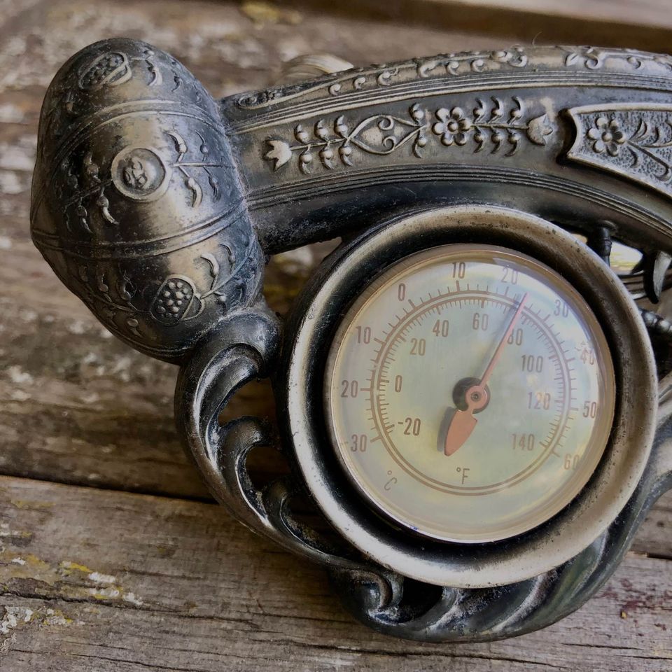 Very unusual Ornate Metal Thermometer