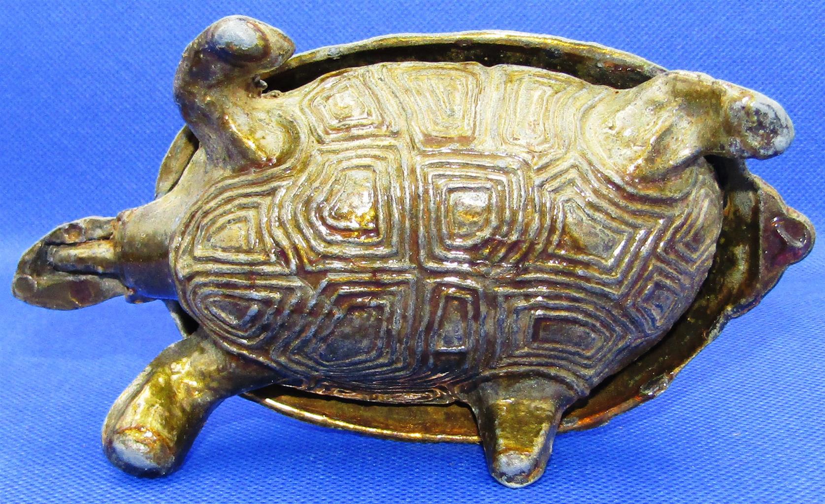 Bronzed Tortoise Trinket Box with hinged Top Shell