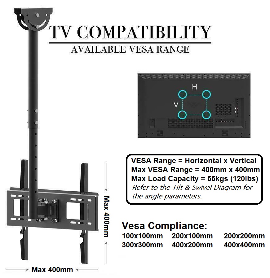 TV Ceiling Wall Mount Bracket, Full Motion Cantilever Bracket 26-55 inches. NEW