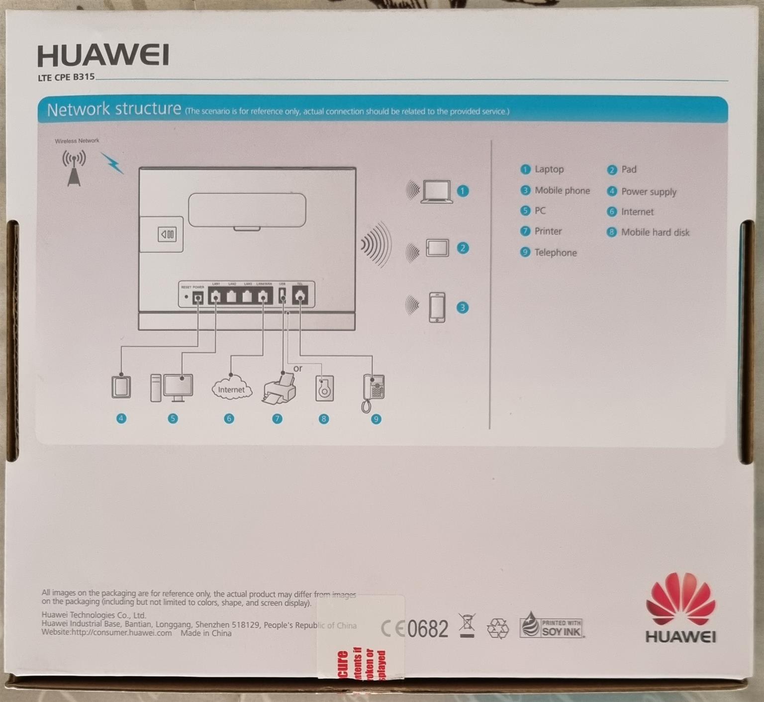 Huawei B315 4G LTE WiFi Router (open to all networks, incl. Rain)