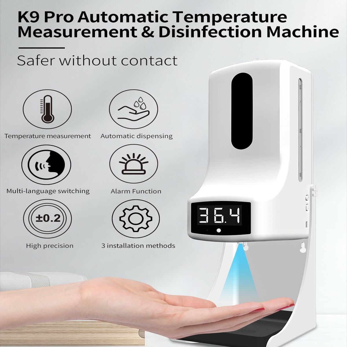 Desktop/Wall Mount/Tripod K9Pro Thermometer & Automatic Dispenser