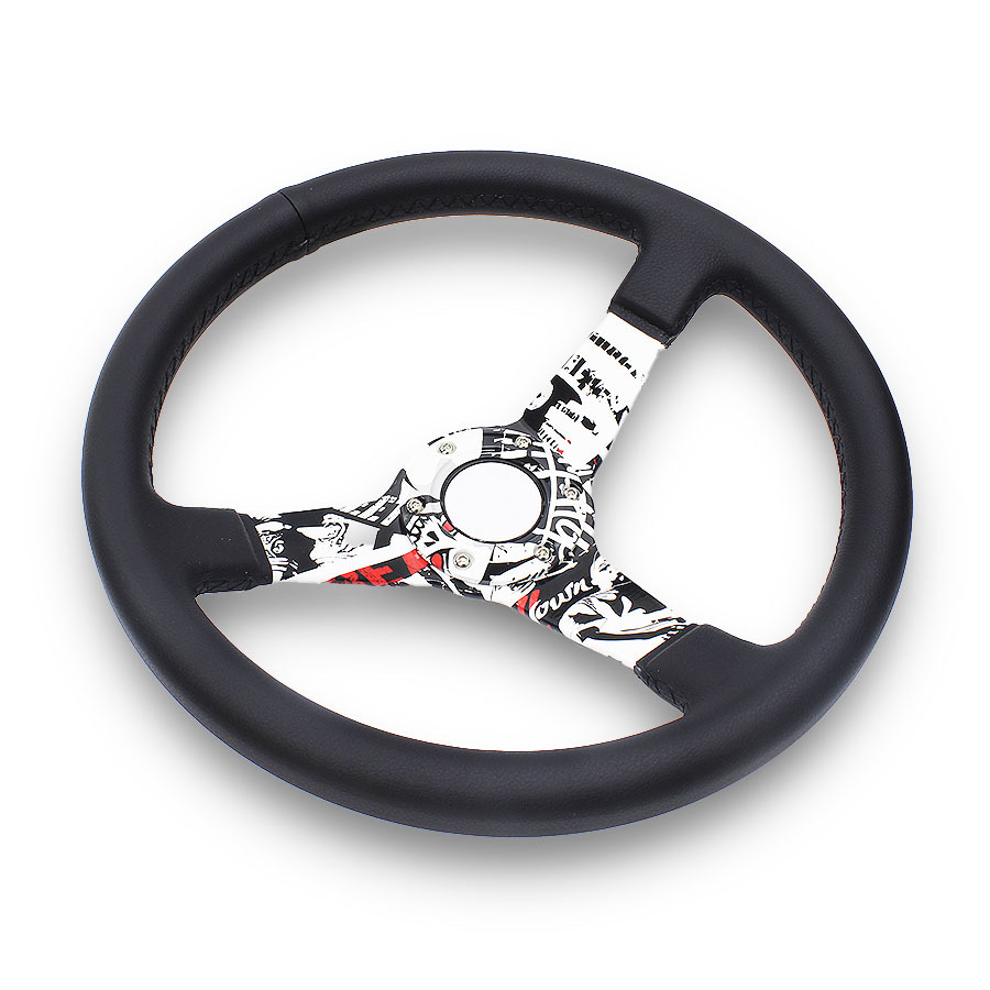 GripForge Leather Steering with Hydrodip Red & White Graffiti Design – 350mm