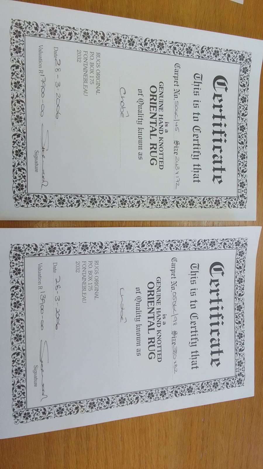 Genuine Hand Knotted Oriental Rugs known as Chobe.