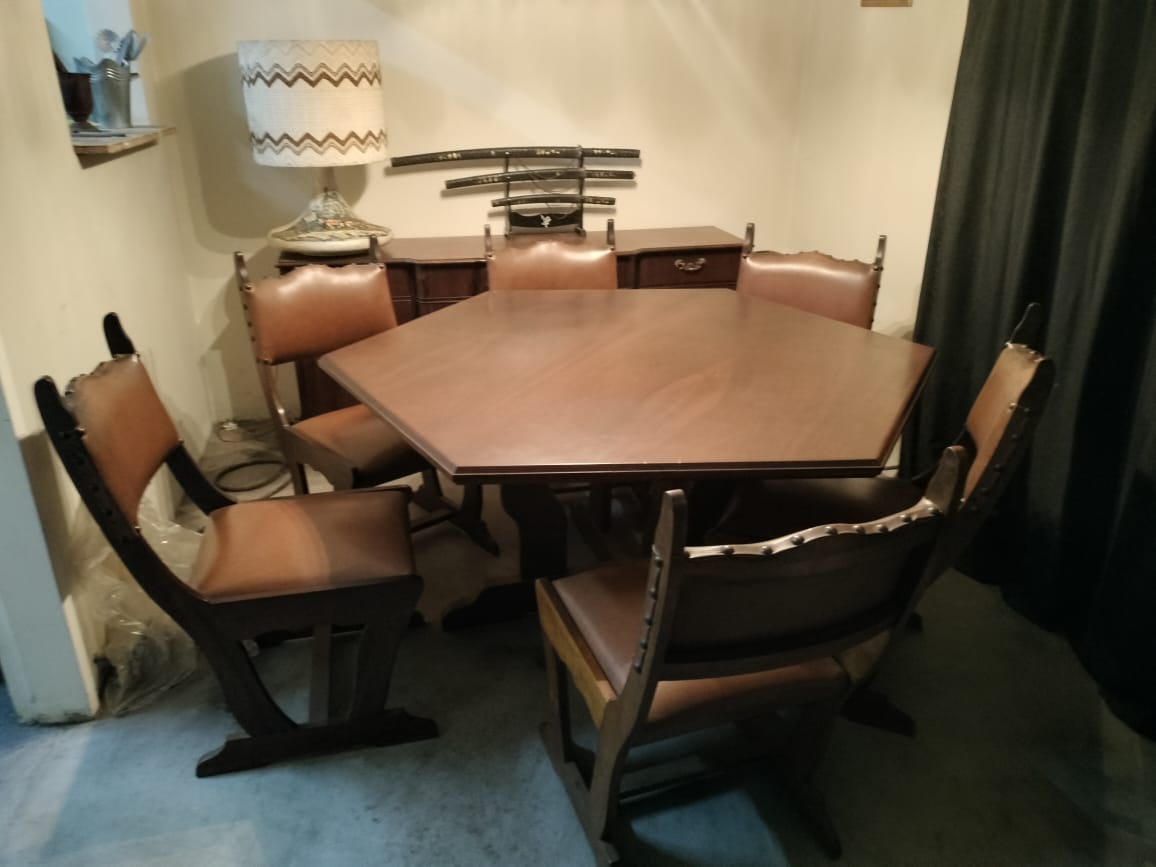 Antique dining room set with side server Antique dining room set with side server