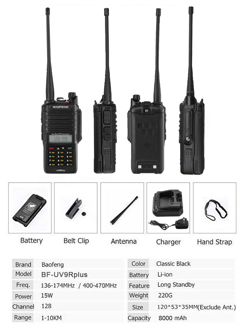 BAOFENG UV-9R Plus Walkie Talkie VHF UHF Dual Band 15W Handheld Two Way Radio / Transceiver. All NEW