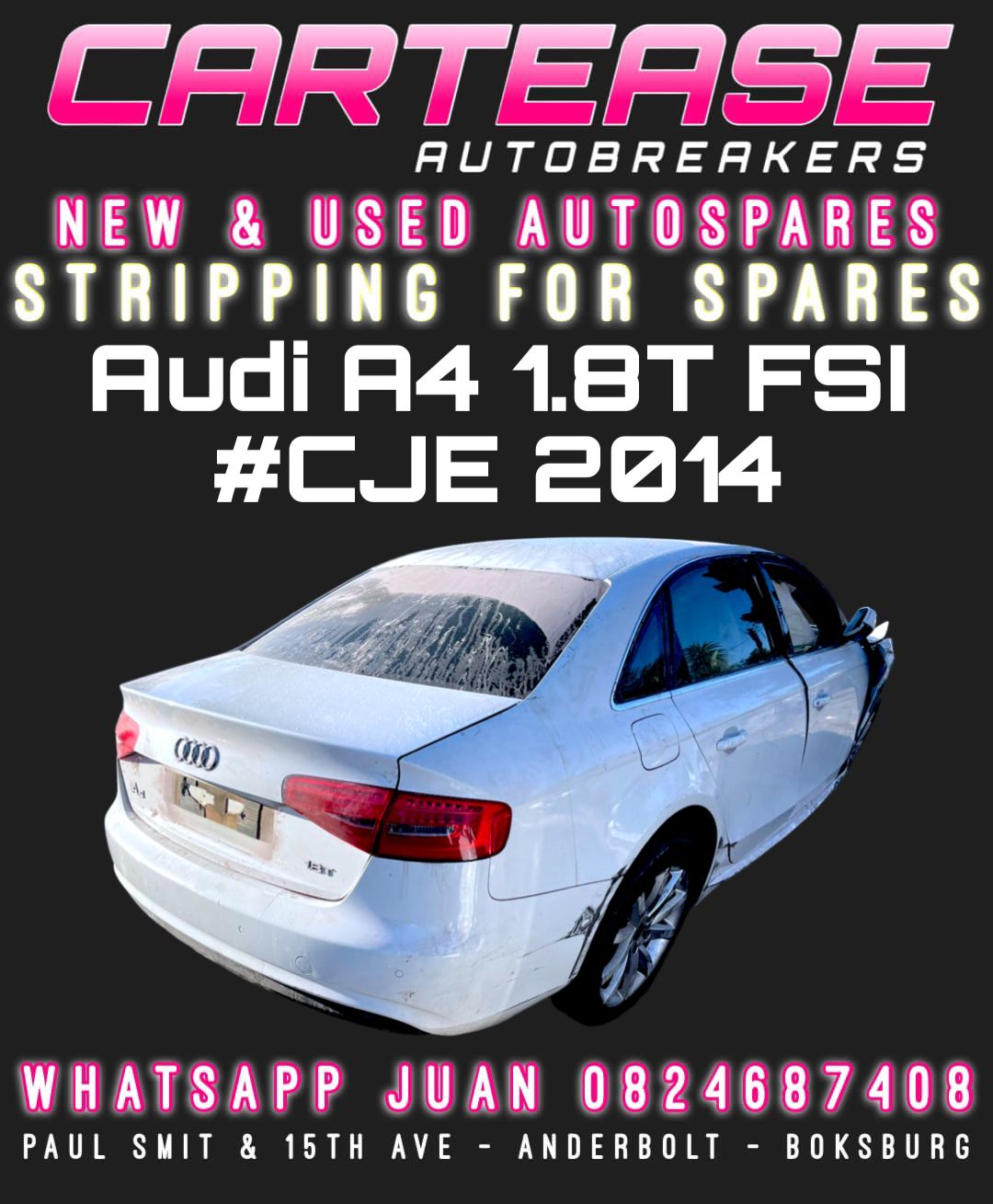 AUDI A4 1.8T FSI #CJE 2014 STRIPPING FOR SPARES (ZCBB) - Private Seller AUDI A4 1.8T FSI #CJE 2014 STRIPPING FOR SPARES (ZCBB) - Private Seller