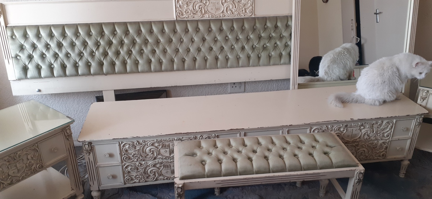 Italian bedroom set with two side tables and bedhead board bench for sale