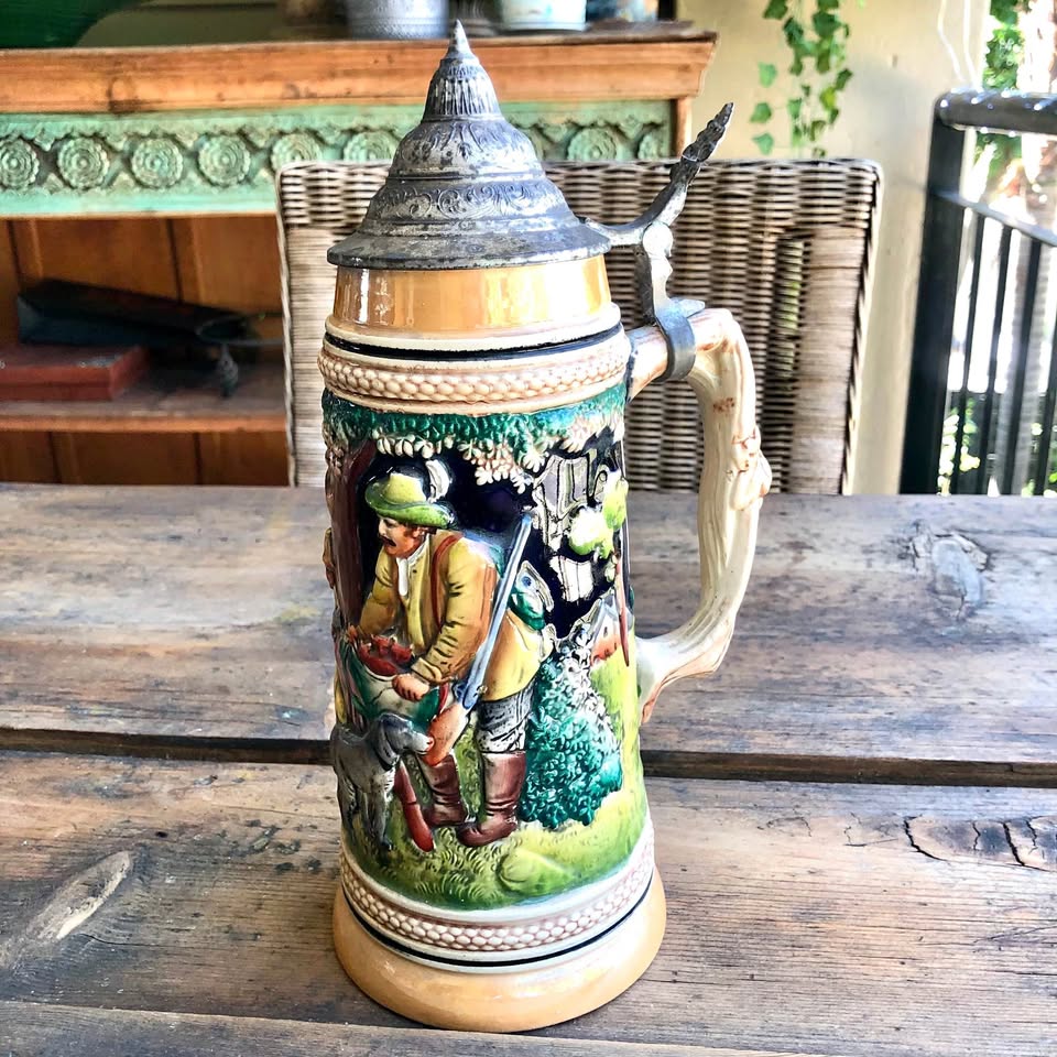 Vintage Antwerpen Porcelain Lidded Beer Stein Vintage Antwerpen Porcelain Lidded Beer Stein