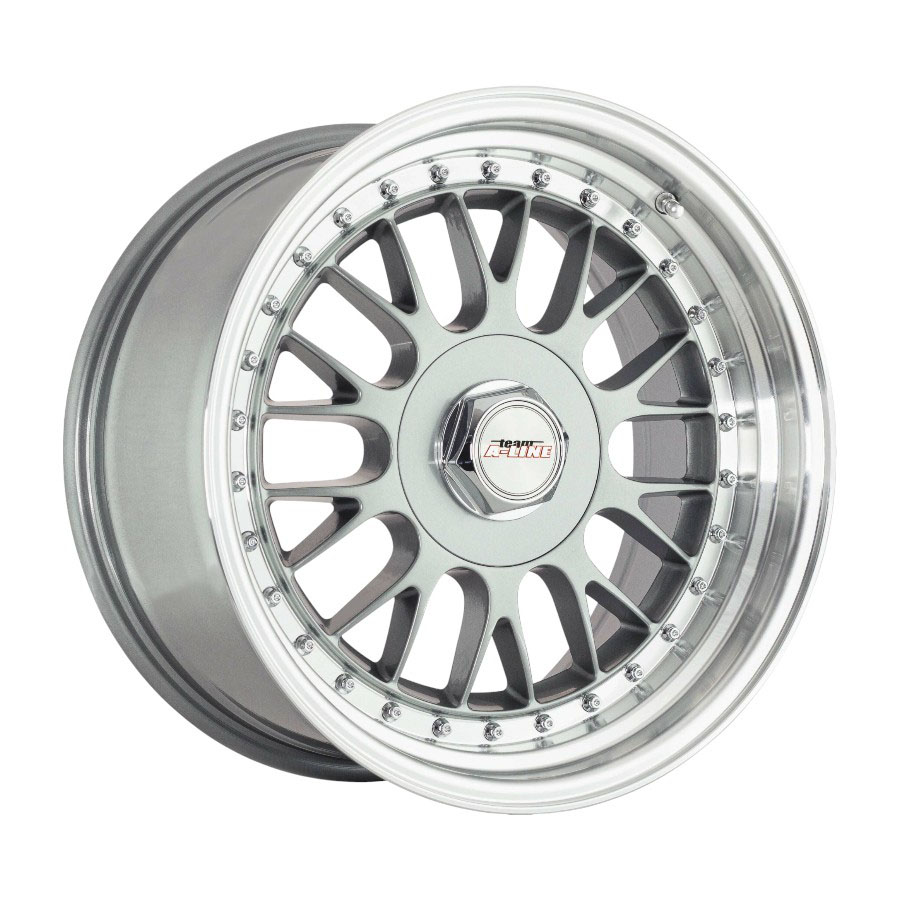 17″ A-Line Solo 5/100 & 5/114 Gunmetal Machine Lip with Chrome Rivets Alloy Wheels