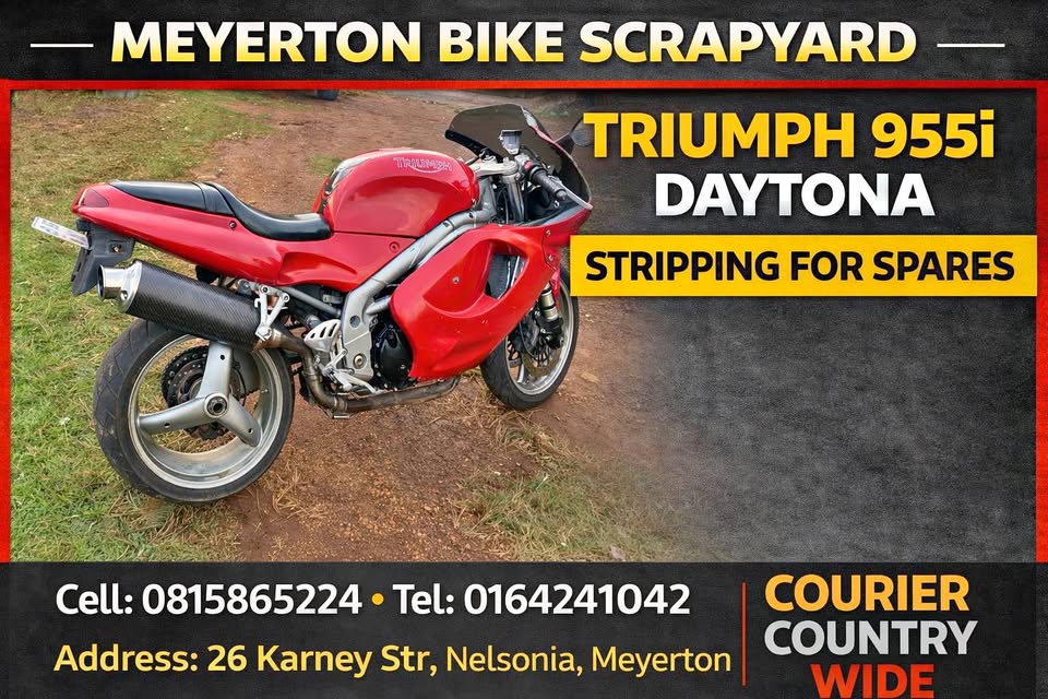 Triumph 955i Daytona stripping for spares. Meyerton bike scrapyard new & secondhand spares. Andre - Private Seller Triumph 955i Daytona stripping for spares. Meyerton bike scrapyard new & secondhand spares. Andre - Private Seller