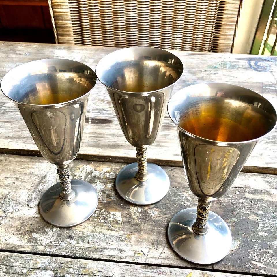 3x Stunning Vintage Valero Casa Pupo Silver plated Wine Goblets-Set of three -Made in Spain