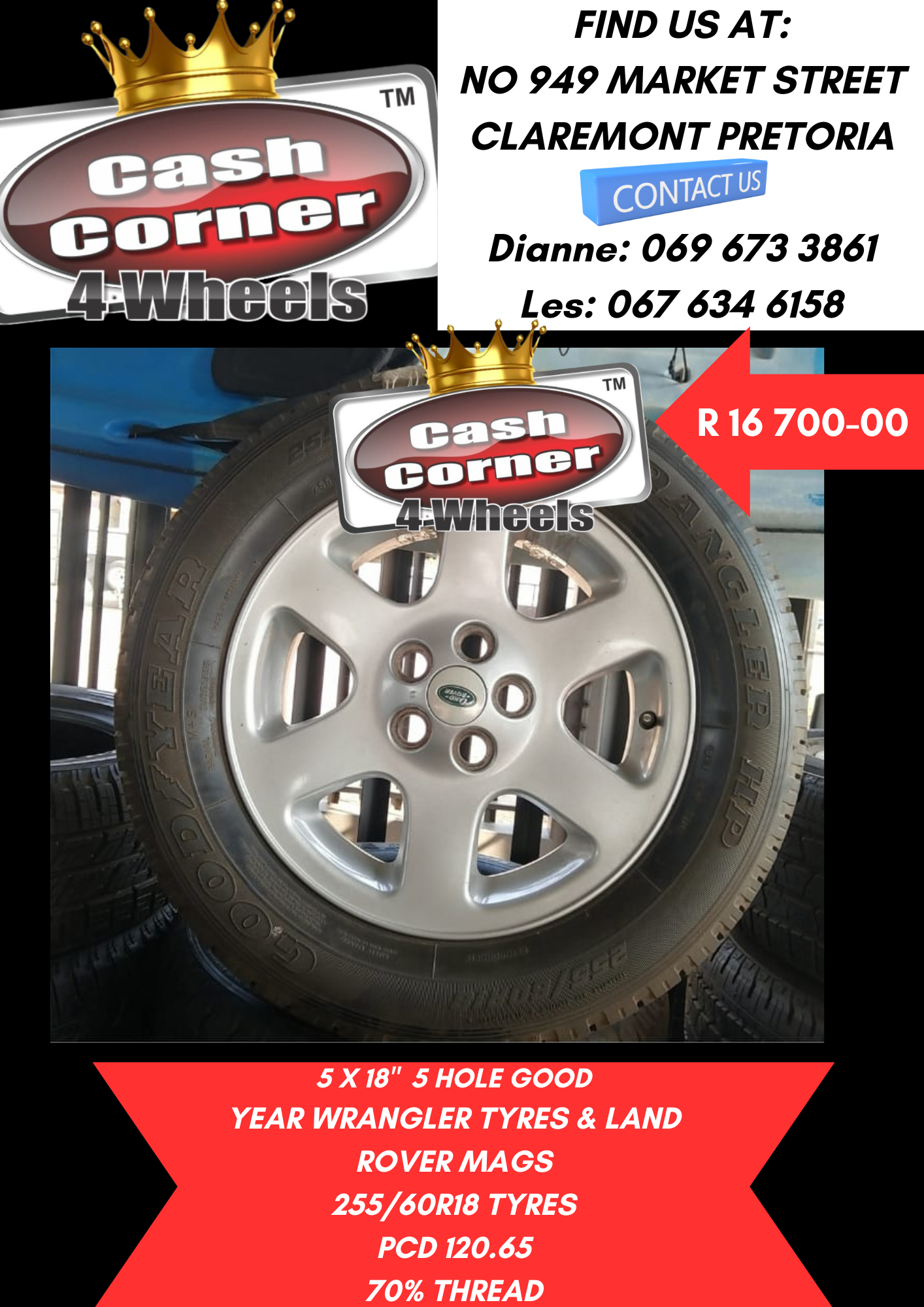 5X 18" 5 HOLE LAND ROVER MAGS & GOODYEAR WRANGLER TYRES FOR SALE - Private Seller 5X 18" 5 HOLE LAND ROVER MAGS & GOODYEAR WRANGLER TYRES FOR SALE - Private Seller