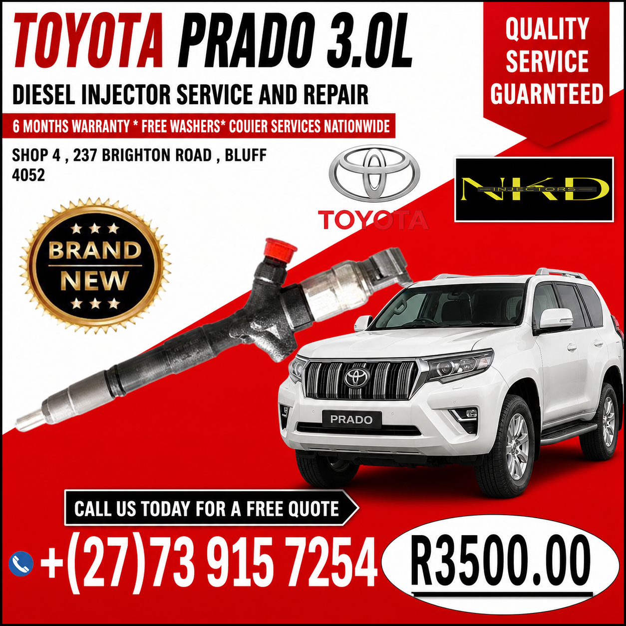 DURBANINJECTOR FOR A TOYOTA PRADO 3.0L (BRAND NEW) - Private Seller DURBANINJECTOR FOR A TOYOTA PRADO 3.0L (BRAND NEW) - Private Seller