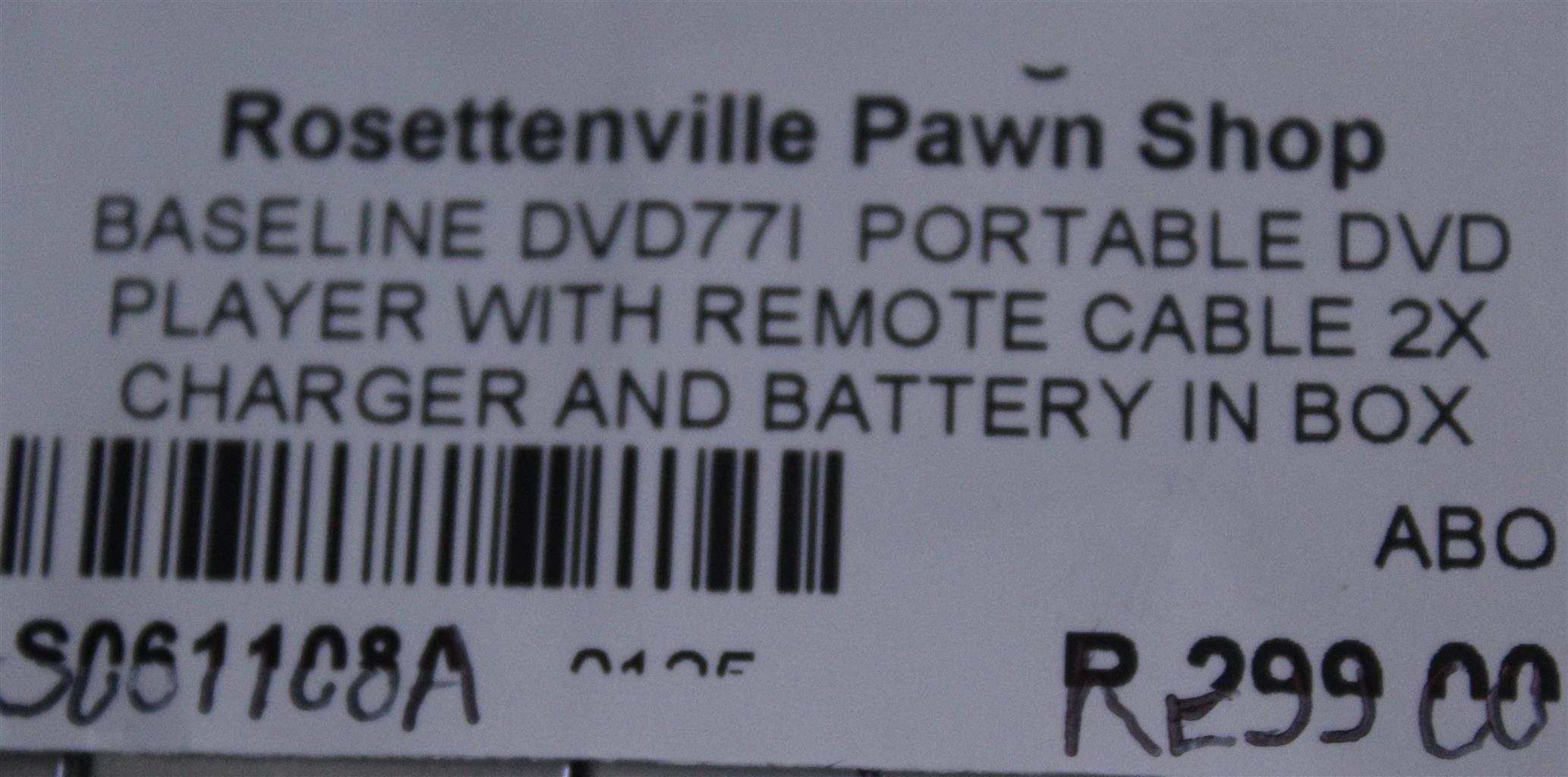 BASELINE DVD77I PORTABLE DVD PLAYER WITH REMOTE CABLE2X CHARGER&BATTERY S061108A
