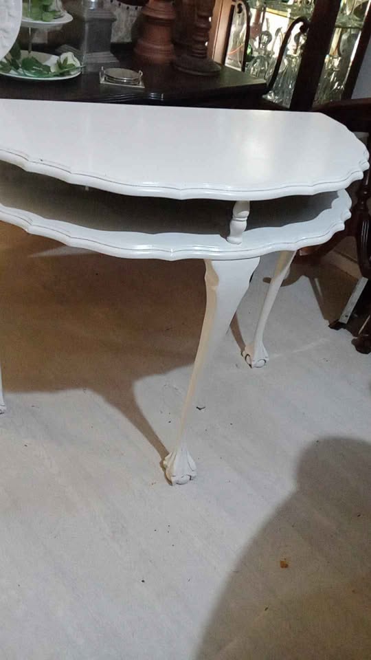 Absolutely gorgeous ANTIQUE Original Ball and claw half moon table - shelf detail