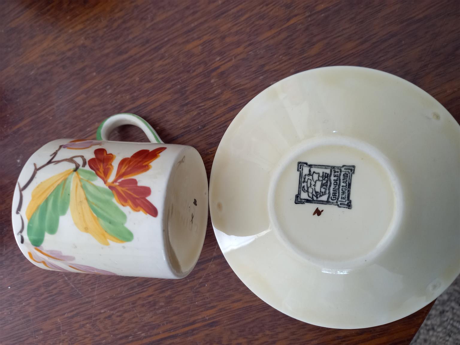 Vintage Grindley Demitasse Autumn floral designs 5 cups and saucers