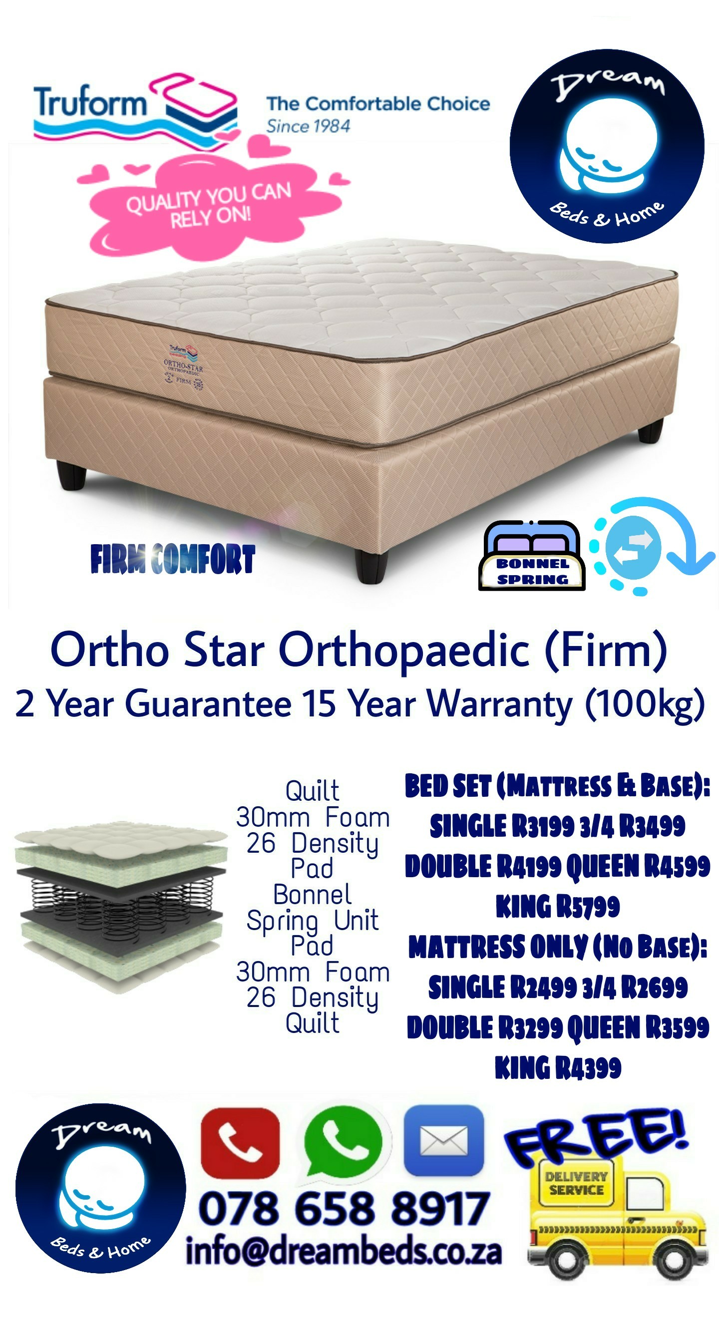 Free Delivery Truform Orthopaedic Double Or Queen Bed Mattress Only Free Delivery Truform Orthopaedic Double Or Queen Bed Mattress Only With 2 Pillows