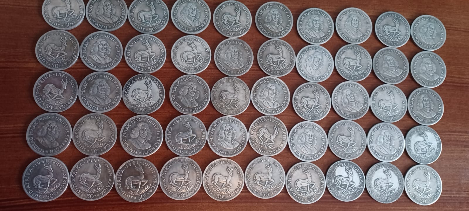 used 1961 South African 50c Coins & used 1892 South African 5 Shillings